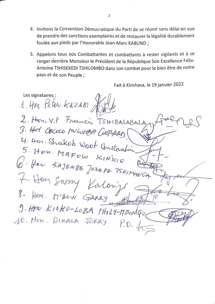 APRES L'EXPEDITION PUNITIVE DE LA GR COMMANDITEE, SEMBLE-T-IL PAR LA HAUTE HIERACHIE DONT IL A FAIT L'OBJET, JM KABUNDA DEMISSIONNE DE LA VICE-PRESIDENCE DE L'ASSEMBLEE NATIONALE ! UNE AFFAIRE SERIEUSE A L'UDPS, L'UDPS DEVENU UN "BATEAU IVRE" ?  IMG-20220119-WA0169-724x1024-1